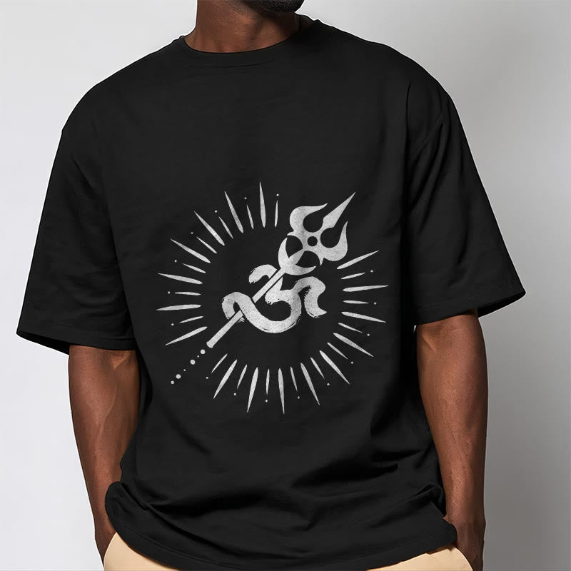 Camiseta informal de algodón con símbolo Om, tridente y líneas radiantes de Buddha Stones - image 2