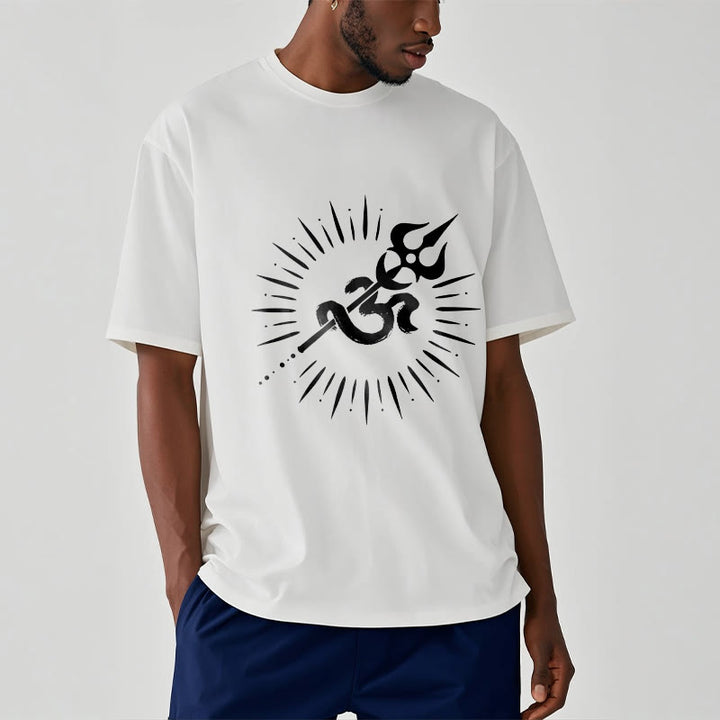 Camiseta informal de algodón con símbolo Om, tridente y líneas radiantes de Buddha Stones - image 7