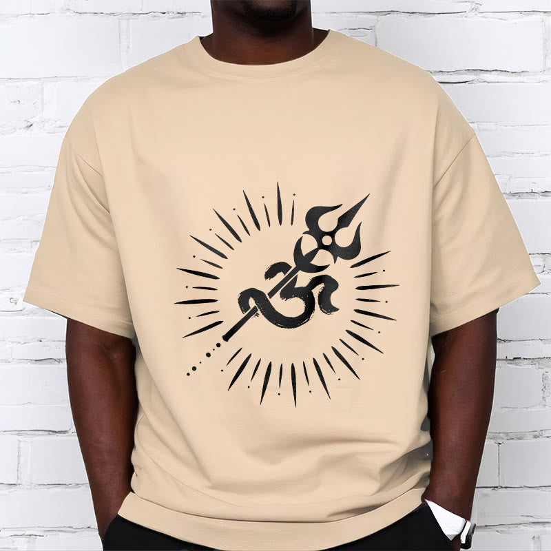 Camiseta informal de algodón con símbolo Om, tridente y líneas radiantes de Buddha Stones - image 10