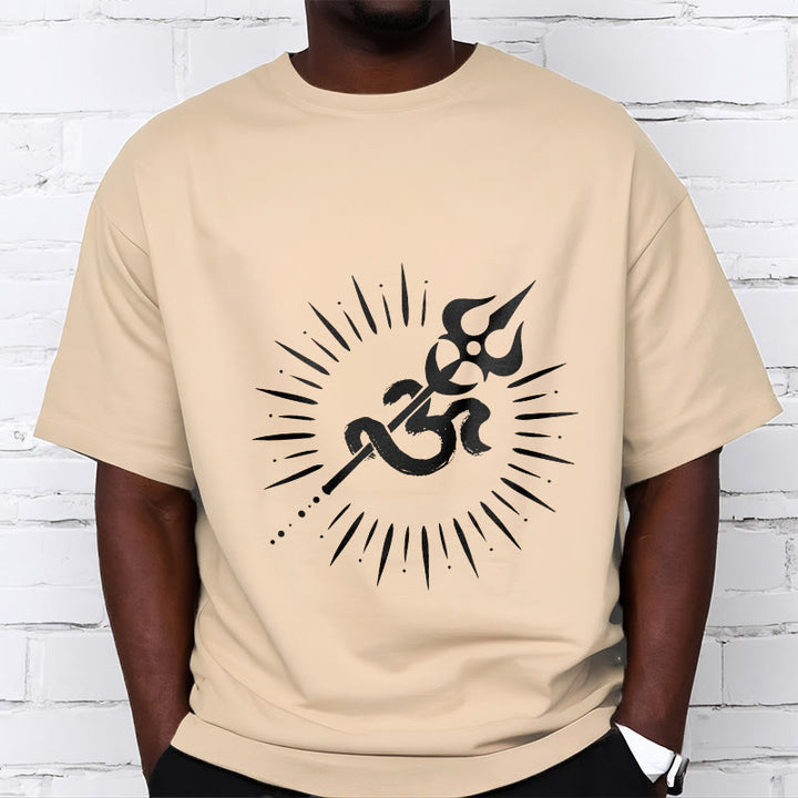 Camiseta informal de algodón con símbolo Om, tridente y líneas radiantes de Buddha Stones - image 10