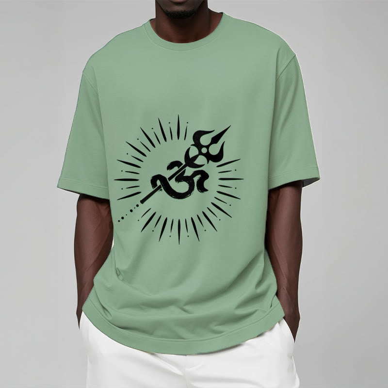Camiseta informal de algodón con símbolo Om, tridente y líneas radiantes de Buddha Stones - image 16