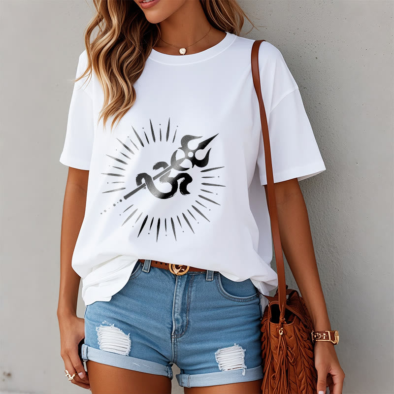 Camiseta informal de algodón con símbolo Om, tridente y líneas radiantes de Buddha Stones - image 8