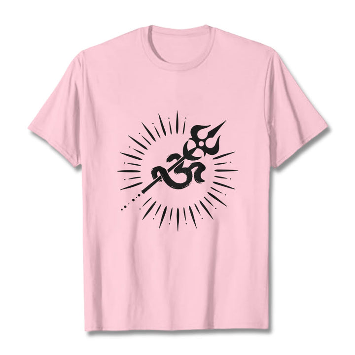 Camiseta informal de algodón con símbolo Om, tridente y líneas radiantes de Buddha Stones - Rosa claro - 2XL - image 13
