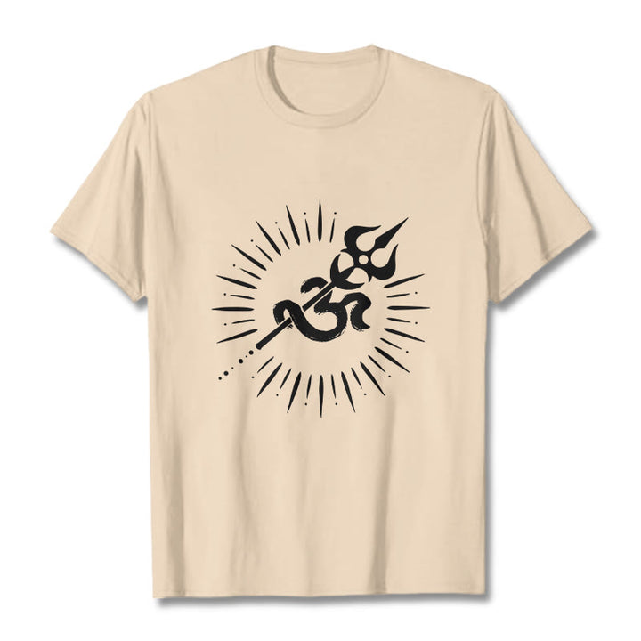 Camiseta informal de algodón con símbolo Om, tridente y líneas radiantes de Buddha Stones - Sopa de mariscos - 2XL - image 9