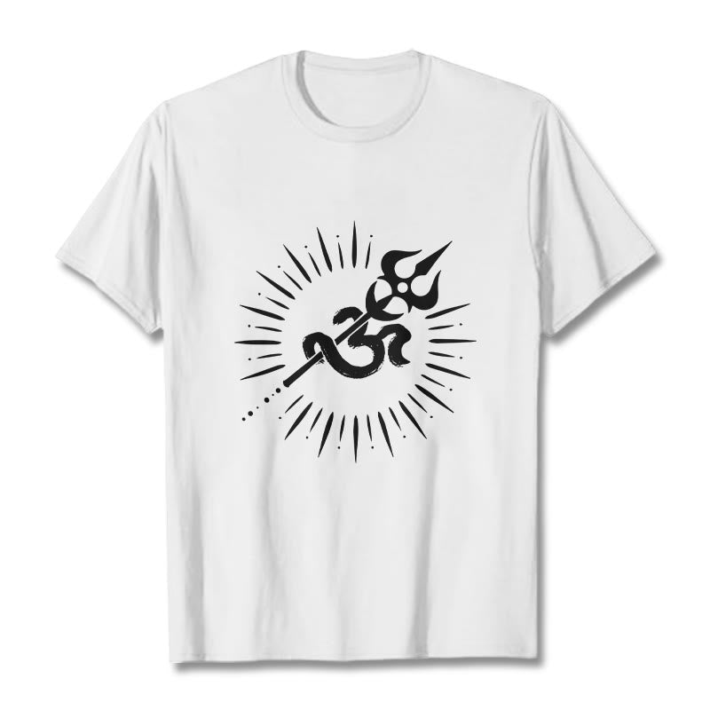Camiseta informal de algodón con símbolo Om, tridente y líneas radiantes de Buddha Stones - Blanco - 2XL - image 6
