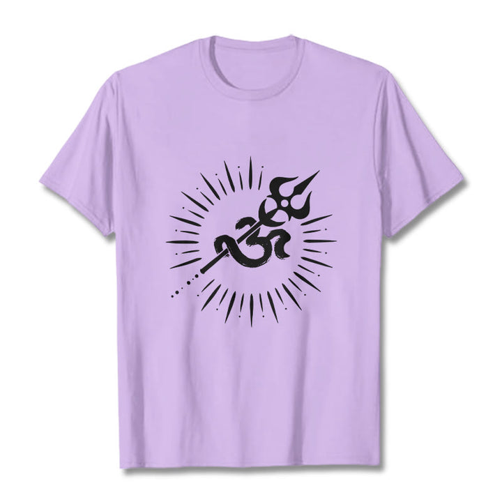 Camiseta informal de algodón con símbolo Om, tridente y líneas radiantes de Buddha Stones - Ciruela - 2XL - image 17
