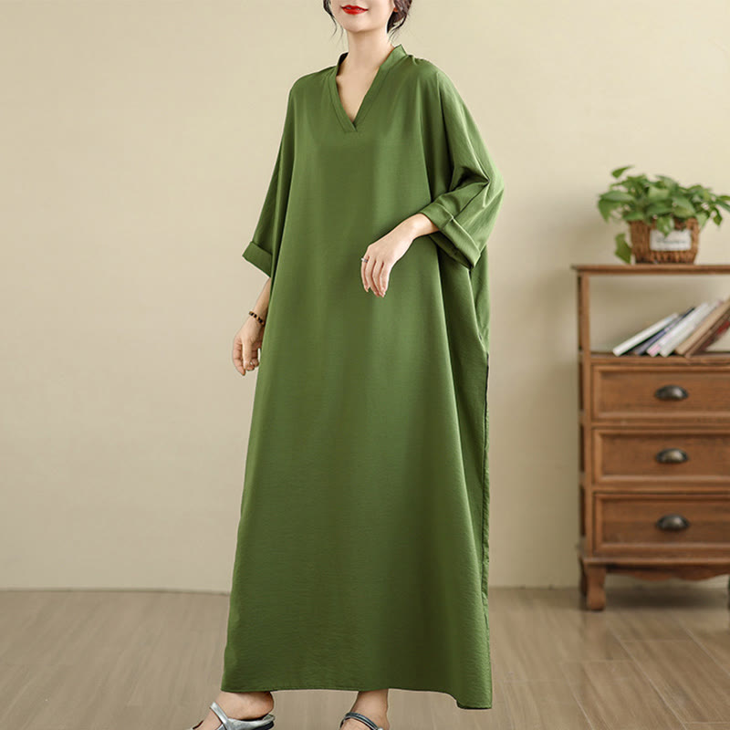 Vestido largo de lino y algodón de manga larga, estilo retro, informal, de color liso, con bolsillos y estampado de Buddha Stones - image 6