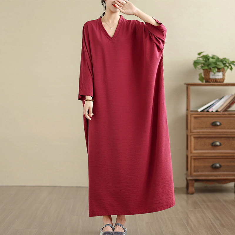 Vestido largo de lino y algodón de manga larga, estilo retro, informal, de color liso, con bolsillos y estampado de Buddha Stones - Carmesí - US4-12, UK/AU8-18, UE36-46(F) - image 31