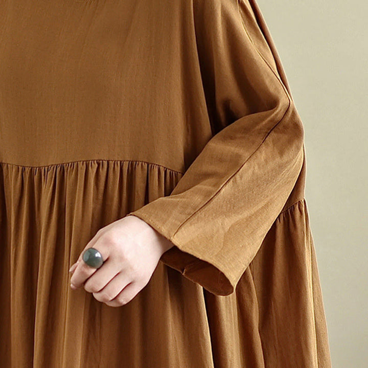 Vestido midi de lino y algodón de manga larga con capucha y bolsillos de Buddha Stones Fall - image 10