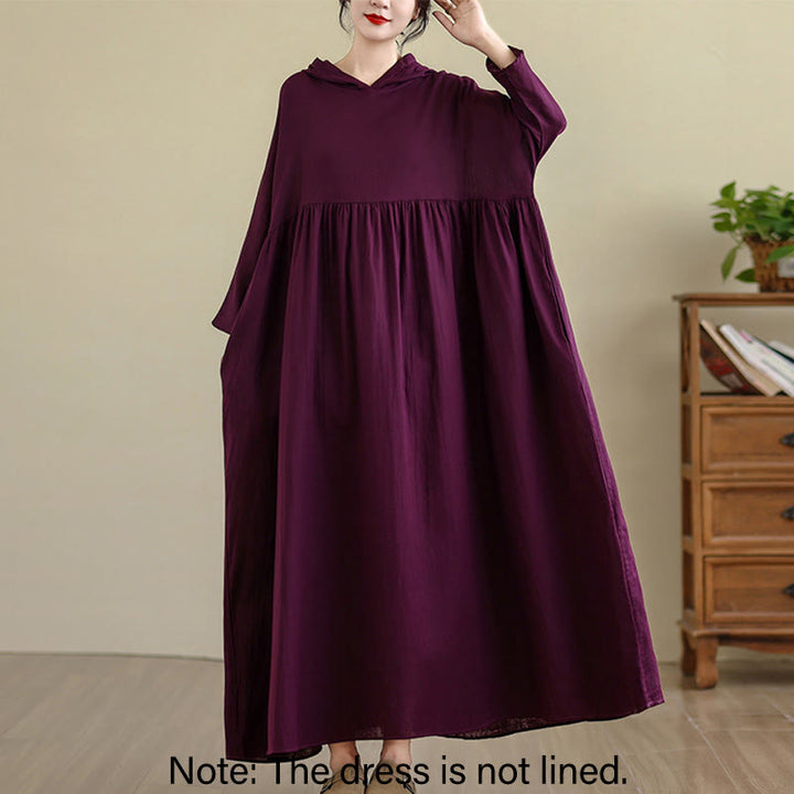Vestido midi de lino y algodón de manga larga con capucha y bolsillos de Buddha Stones Fall - image 18