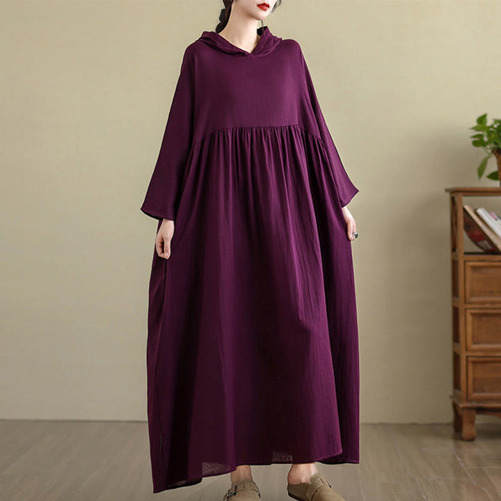 Vestido midi de lino y algodón de manga larga con capucha y bolsillos de Buddha Stones Fall - image 19