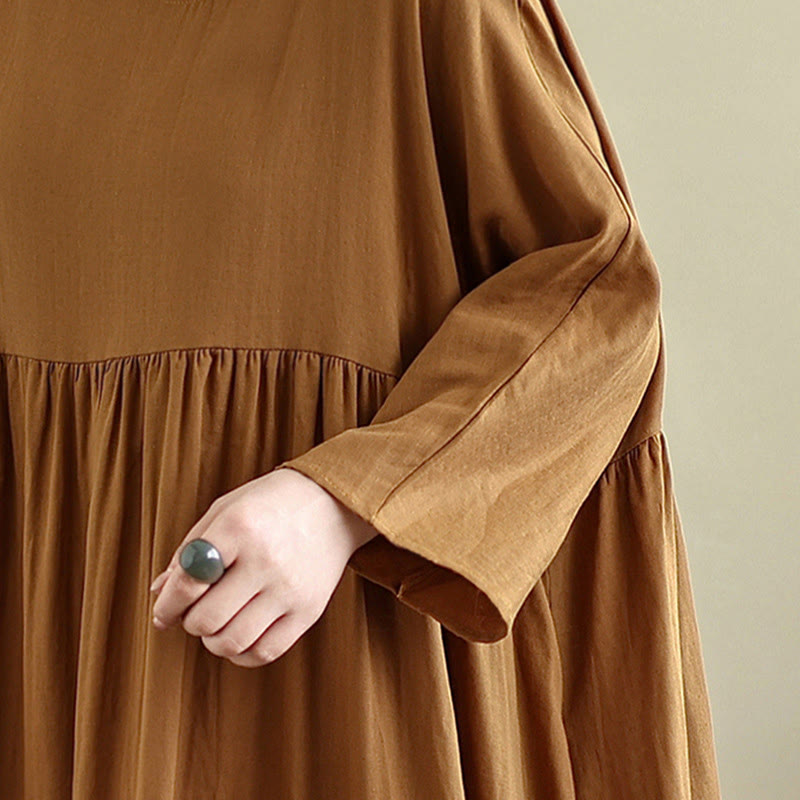 Vestido midi de lino y algodón de manga larga con capucha y bolsillos de Buddha Stones Fall - image 11