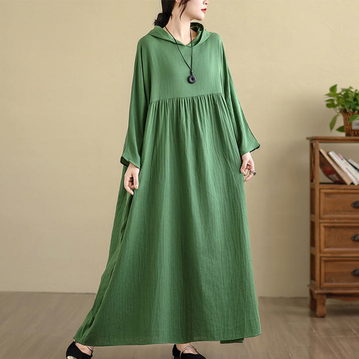 Vestido midi de lino y algodón de manga larga con capucha y bolsillos de Buddha Stones Fall - image 24