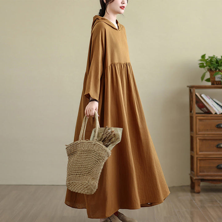 Vestido midi de lino y algodón de manga larga con capucha y bolsillos de Buddha Stones Fall - image 6