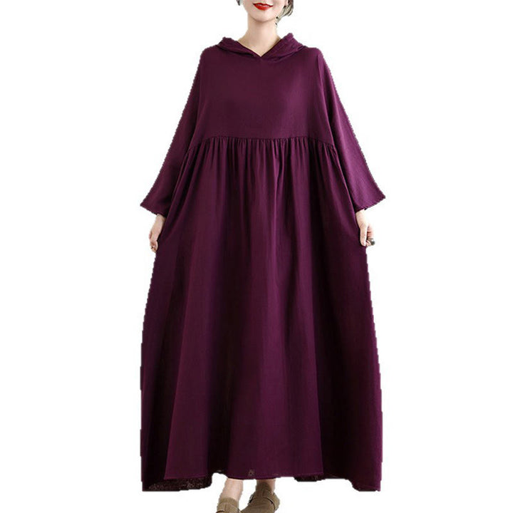 Vestido midi de lino y algodón de manga larga con capucha y bolsillos de Buddha Stones Fall - image 20