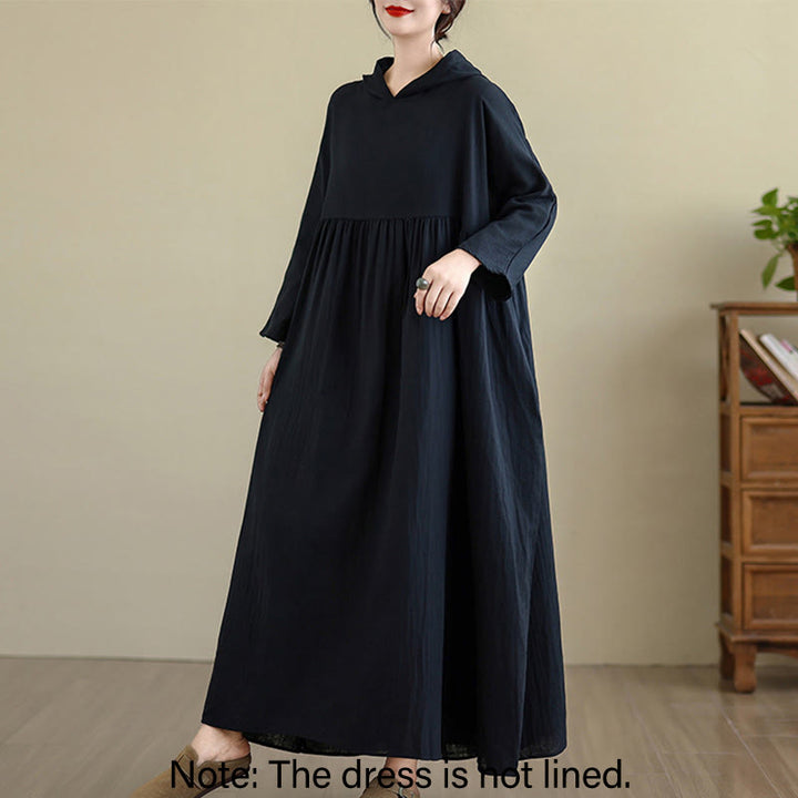 Vestido midi de lino y algodón de manga larga con capucha y bolsillos de Buddha Stones Fall - image 12
