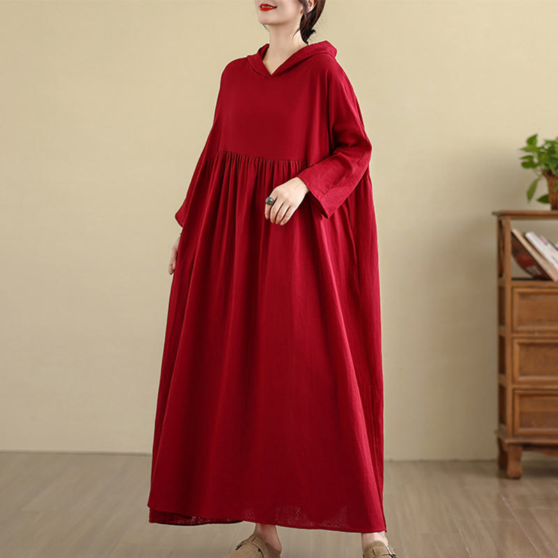 Vestido midi de lino y algodón de manga larga con capucha y bolsillos de Buddha Stones Fall - image 16