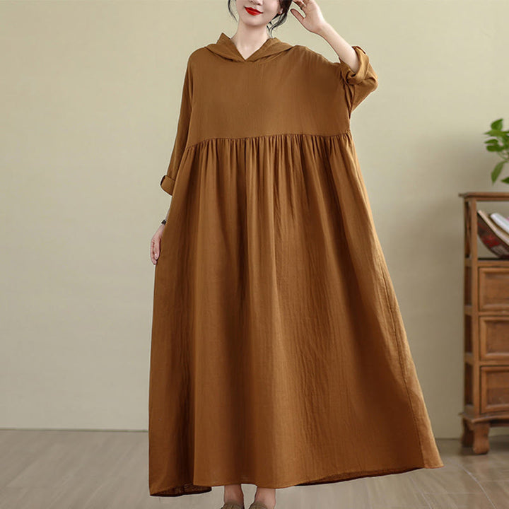 Vestido midi de lino y algodón de manga larga con capucha y bolsillos de Buddha Stones Fall - image 2