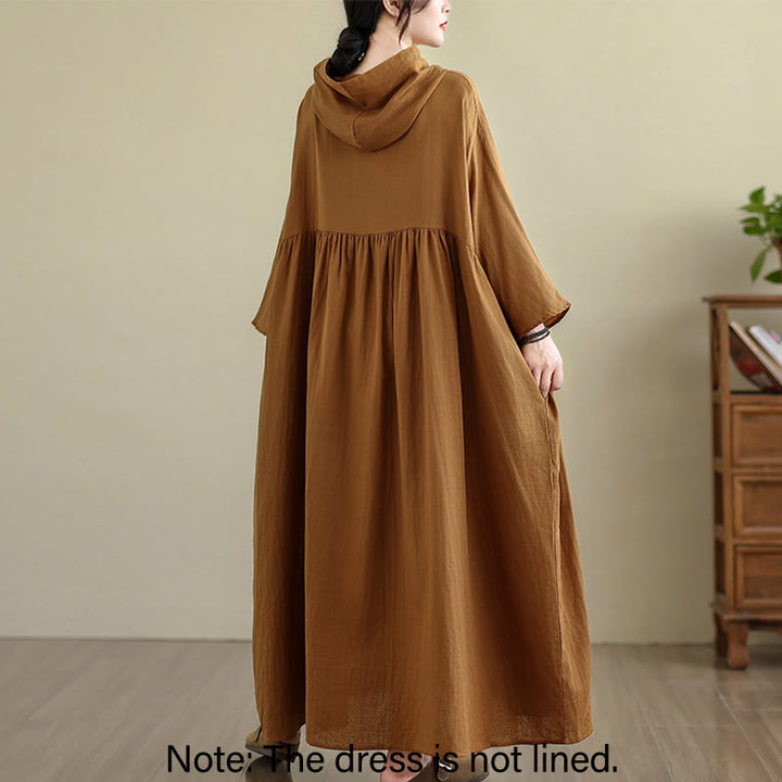 Vestido midi de lino y algodón de manga larga con capucha y bolsillos de Buddha Stones Fall - image 1