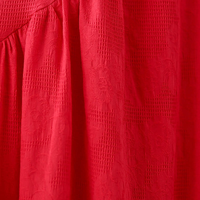 Vestido midi de lino y algodón con mangas largas irregulares, estampado floral jacquard liso y bolsillos. - image 11