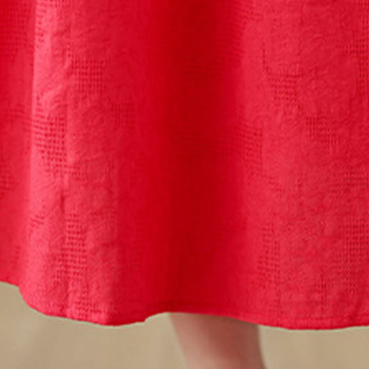 Vestido midi de lino y algodón con mangas largas irregulares, estampado floral jacquard liso y bolsillos. - image 14