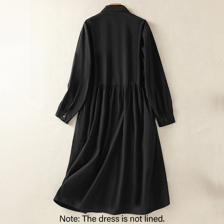 Vestido midi informal de algodón con diseño de cuadros escoceses, pliegues y botones, de manga larga y bolsillos, con estampado de Buddha Stones - image 18