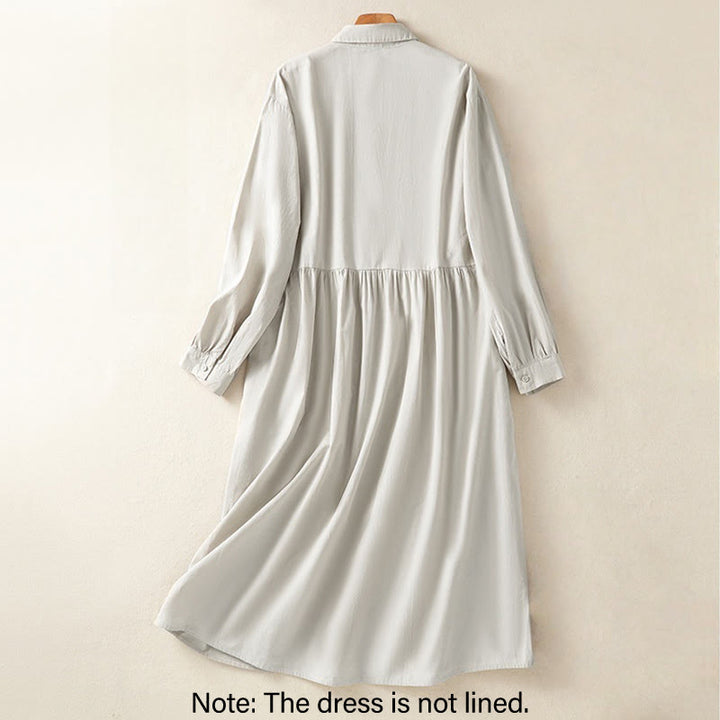 Vestido midi informal de algodón con diseño de cuadros escoceses, pliegues y botones, de manga larga y bolsillos, con estampado de Buddha Stones - image 2