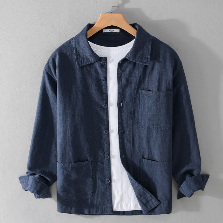 Camisa de manga larga de lino y algodón con botones lisos y bolsillos para hombre de Buddha Stones Commute - Azul oscuro - US/UK/AU42, EU52 (3XL) - image 12