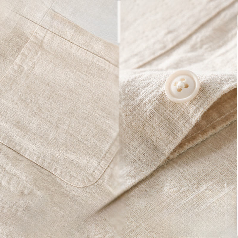 Camisa de manga larga de lino y algodón con botones lisos y bolsillos para hombre de Buddha Stones Commute - image 6