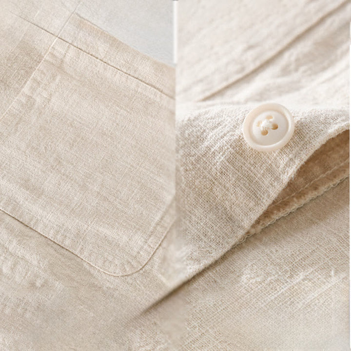 Camisa de manga larga de lino y algodón con botones lisos y bolsillos para hombre de Buddha Stones Commute - image 6