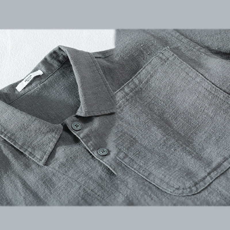 Camisa de manga larga de lino y algodón con botones lisos y bolsillos para hombre de Buddha Stones Commute - image 11