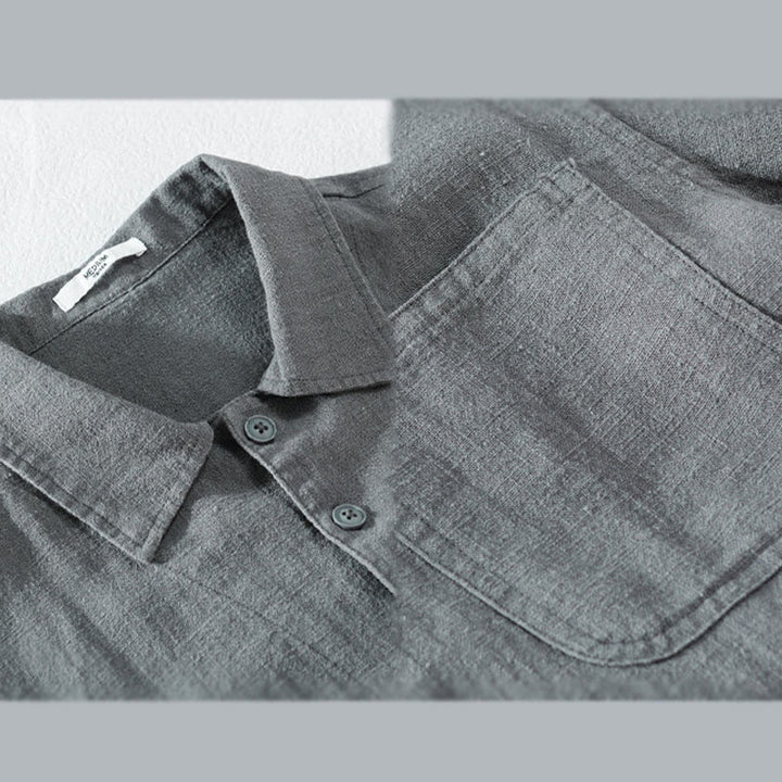 Camisa de manga larga de lino y algodón con botones lisos y bolsillos para hombre de Buddha Stones Commute - image 11