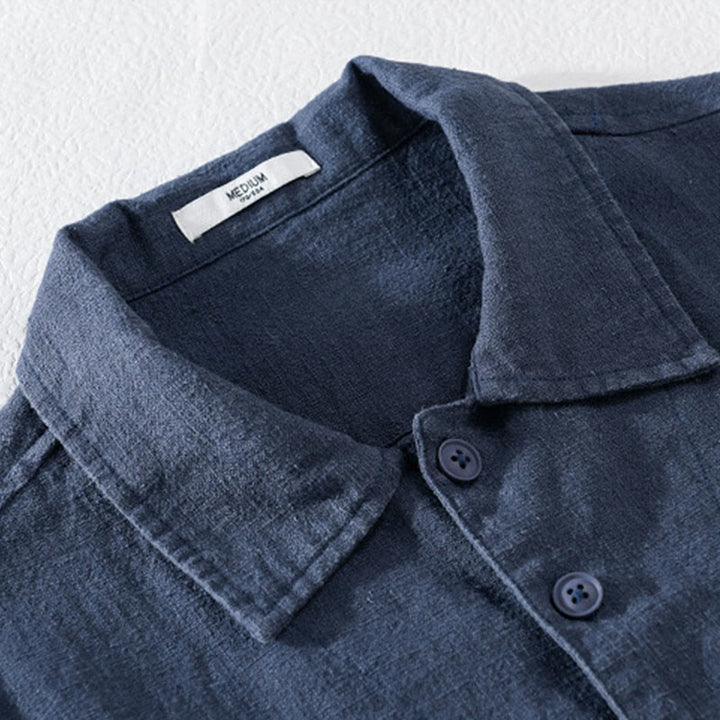 Camisa de manga larga de lino y algodón con botones lisos y bolsillos para hombre de Buddha Stones Commute - image 13