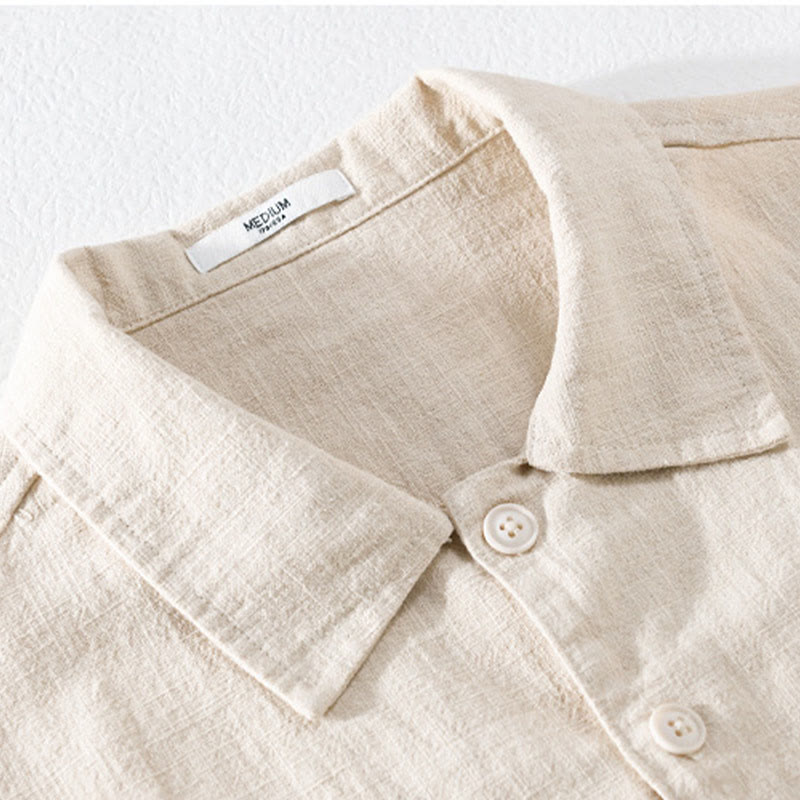 Camisa de manga larga de lino y algodón con botones lisos y bolsillos para hombre de Buddha Stones Commute - image 5