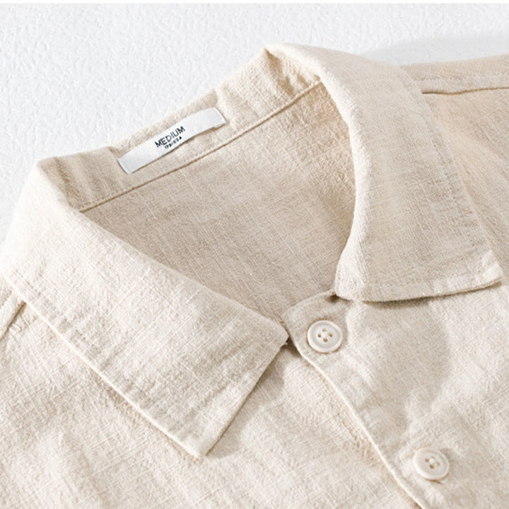 Camisa de manga larga de lino y algodón con botones lisos y bolsillos para hombre de Buddha Stones Commute - image 5