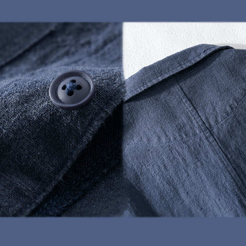 Camisa de manga larga de lino y algodón con botones lisos y bolsillos para hombre de Buddha Stones Commute - image 14