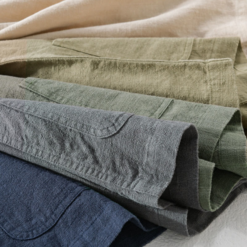 Camisa de manga larga de lino y algodón con botones lisos y bolsillos para hombre de Buddha Stones Commute - image 25