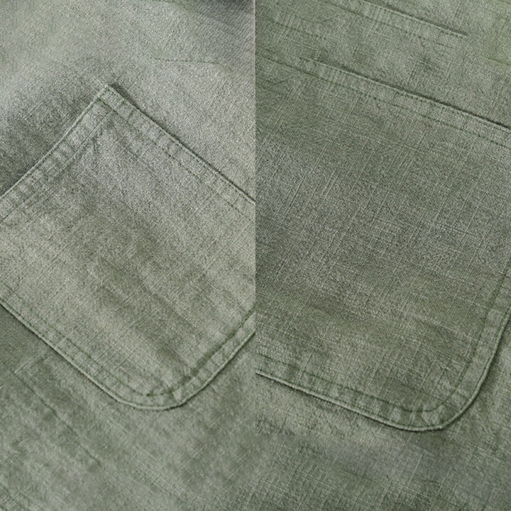 Camisa de manga larga de lino y algodón con botones lisos y bolsillos para hombre de Buddha Stones Commute - image 2