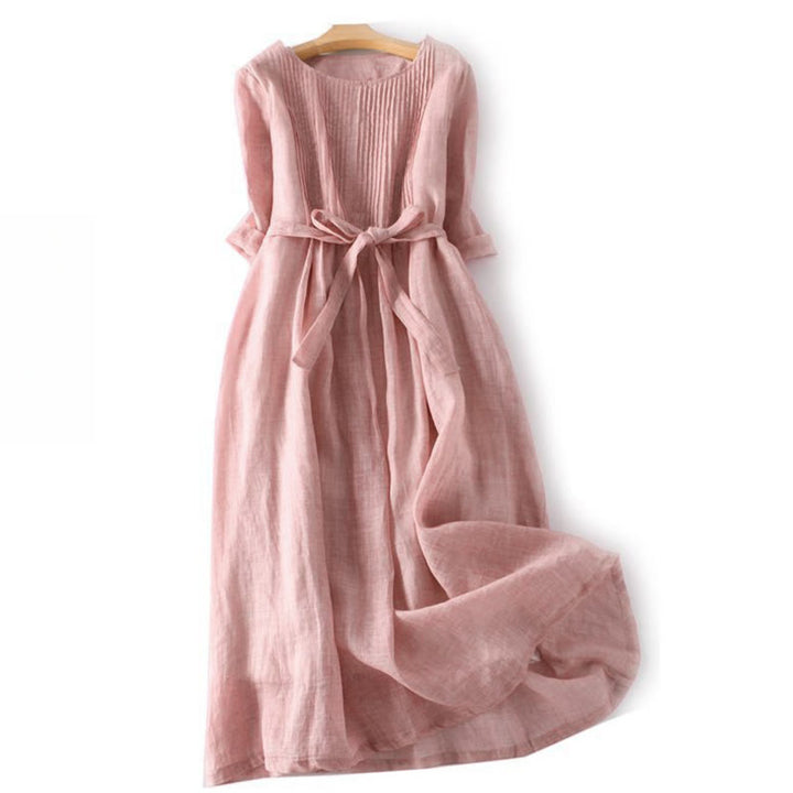 Vestido midi informal con cuello redondo, media manga y bolsillos, con cordones y estampado Buddha Stones - Rosa claro - US12, UK/AU16, EU44 (3XL) - image 0