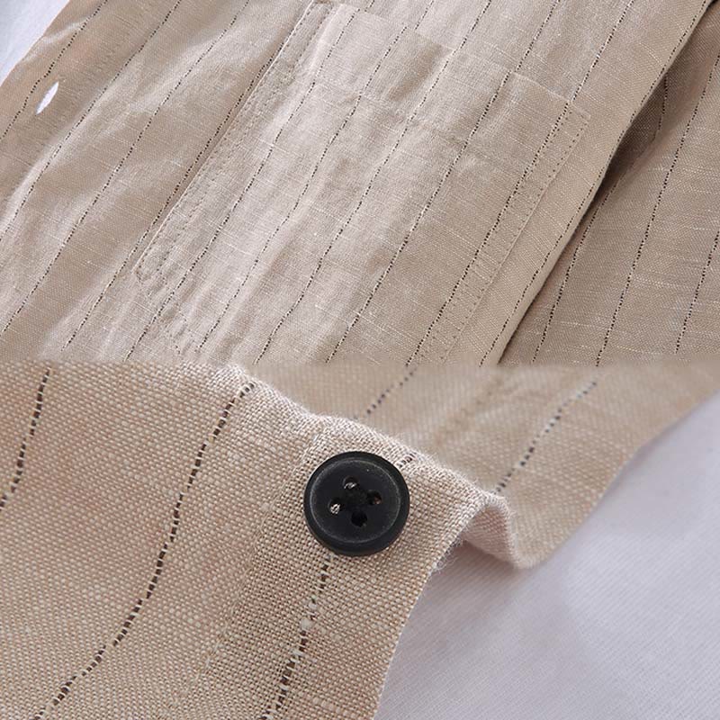 Camisa de manga larga de lino y algodón con estampado a rayas para hombre con traje Tang diario Buddha Stones - image 4