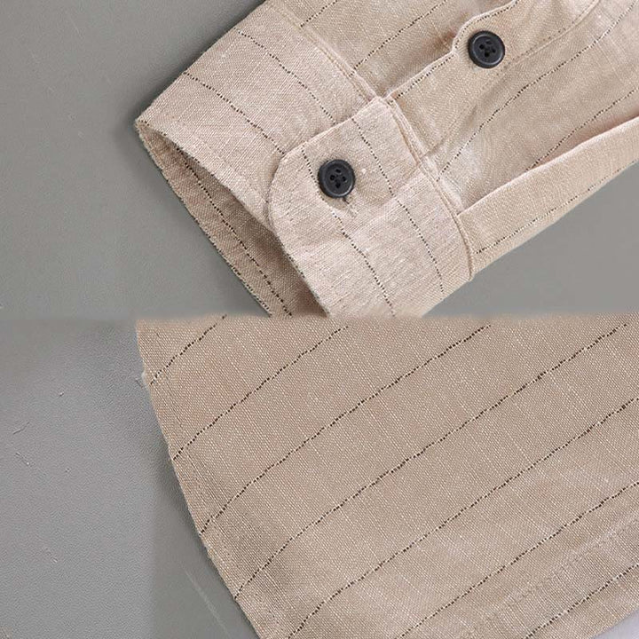 Camisa de manga larga de lino y algodón con estampado a rayas para hombre con traje Tang diario Buddha Stones - image 8