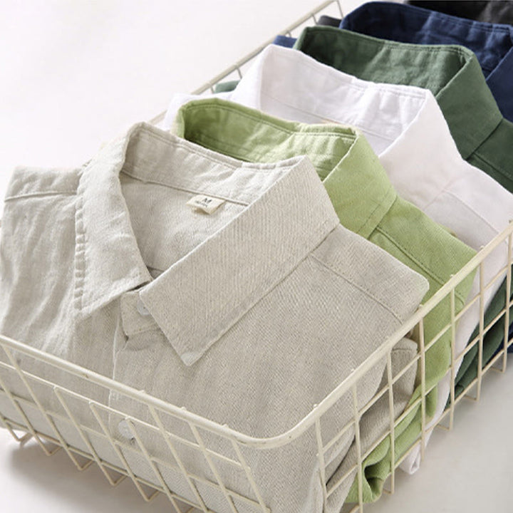 Camisa casual de lino de color puro de manga larga con bolsillo para hombre de Buddha Stones Spring - image 15