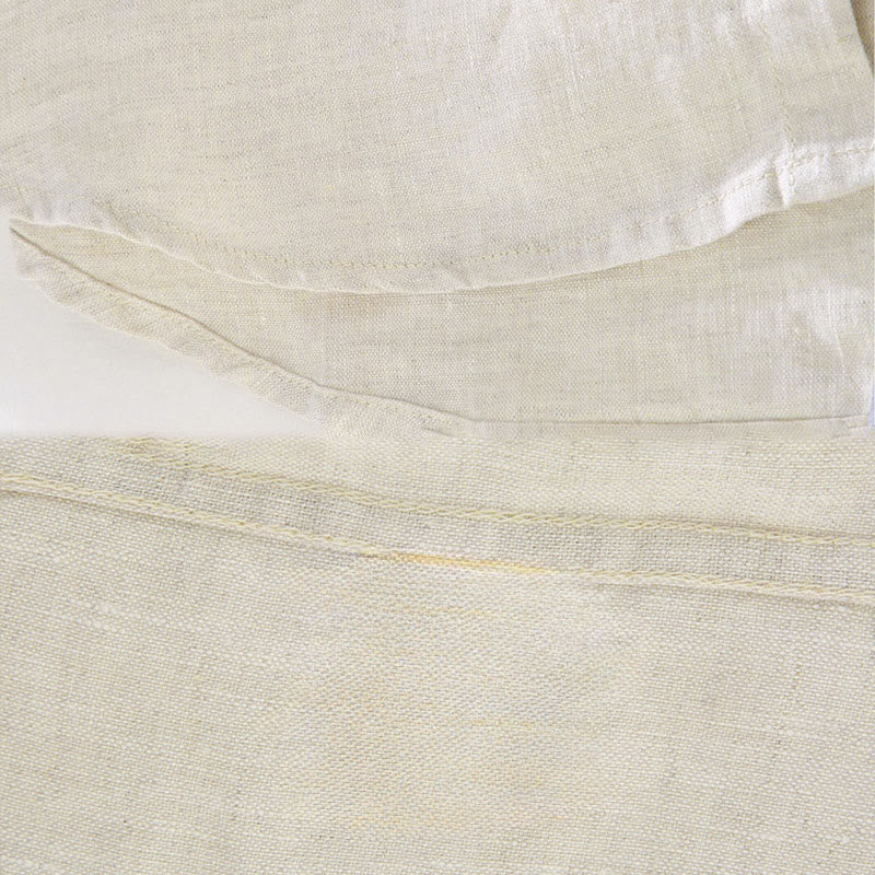 Camisa casual de lino de color puro de manga larga con bolsillo para hombre de Buddha Stones Spring - image 4