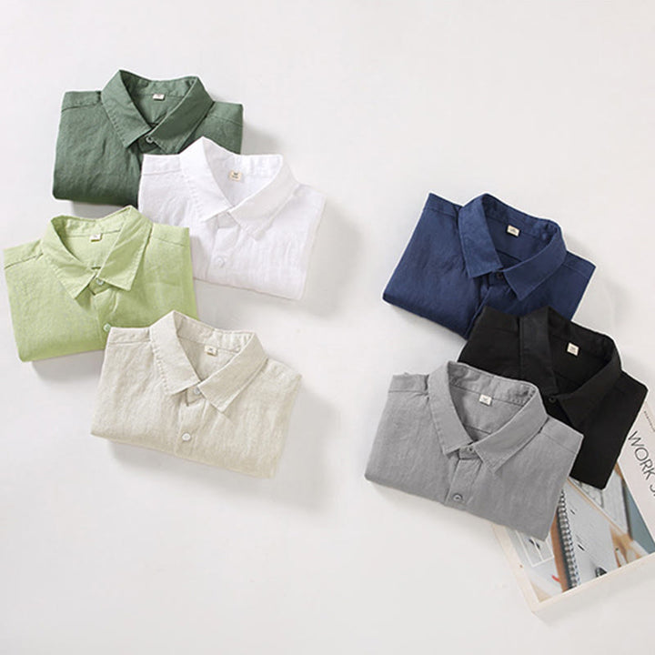 Camisa casual de lino de color puro de manga larga con bolsillo para hombre de Buddha Stones Spring - image 13