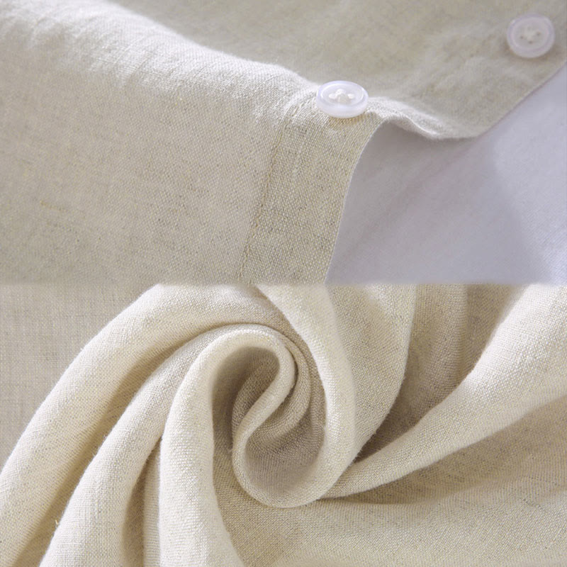 Camisa casual de lino de color puro de manga larga con bolsillo para hombre de Buddha Stones Spring - image 5