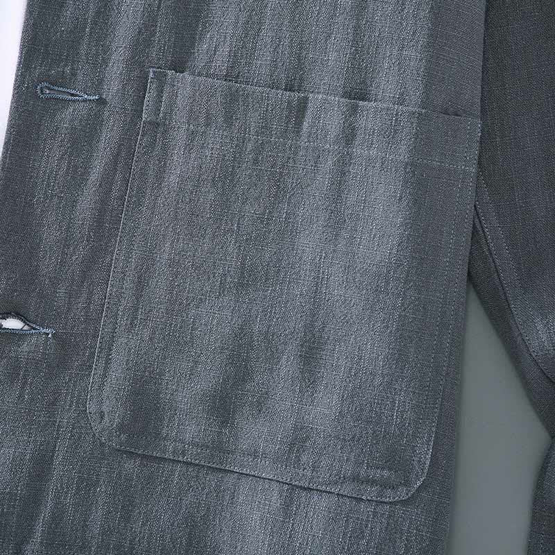 Chaqueta de lino y ramio con solapa y botones de manga larga para hombre, estilo Buddha Stones Commute, con bolsillos - image 8