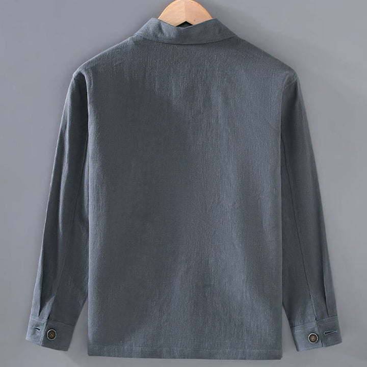 Chaqueta de lino y ramio con solapa y botones de manga larga para hombre, estilo Buddha Stones Commute, con bolsillos - image 4