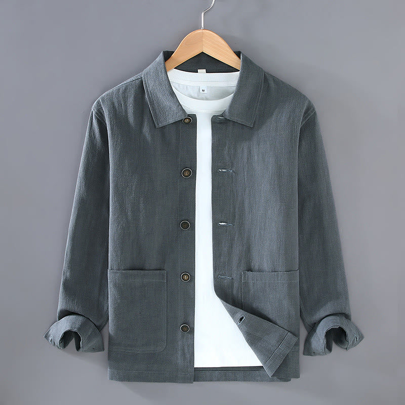 Chaqueta de lino y ramio con solapa y botones de manga larga para hombre, estilo Buddha Stones Commute, con bolsillos - Gris pizarra - US/UK/AU42, EU52 (3XL) - image 3