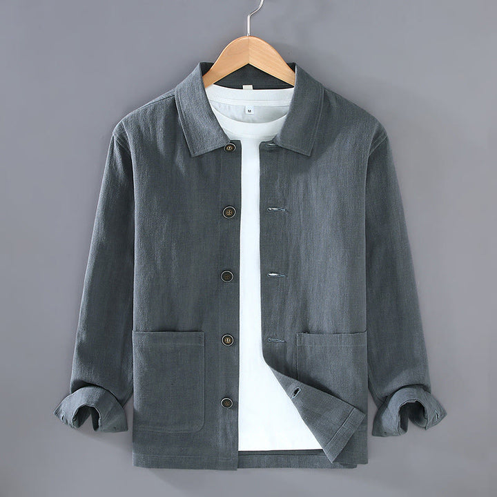 Chaqueta de lino y ramio con solapa y botones de manga larga para hombre, estilo Buddha Stones Commute, con bolsillos - Gris pizarra - US/UK/AU42, EU52 (3XL) - image 3