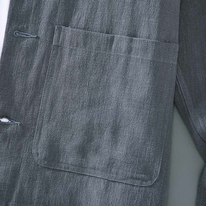 Chaqueta de lino y ramio con solapa y botones de manga larga para hombre, estilo Buddha Stones Commute, con bolsillos - image 7